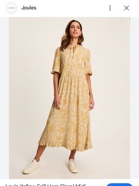 Yellow floral JOULES ruffle hem midi dress
